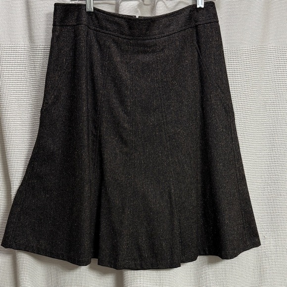 LOFT Brown Tweed wool A-Line Skirt SZ 12 fall gored swingy knee length modest - Picture 1 of 7